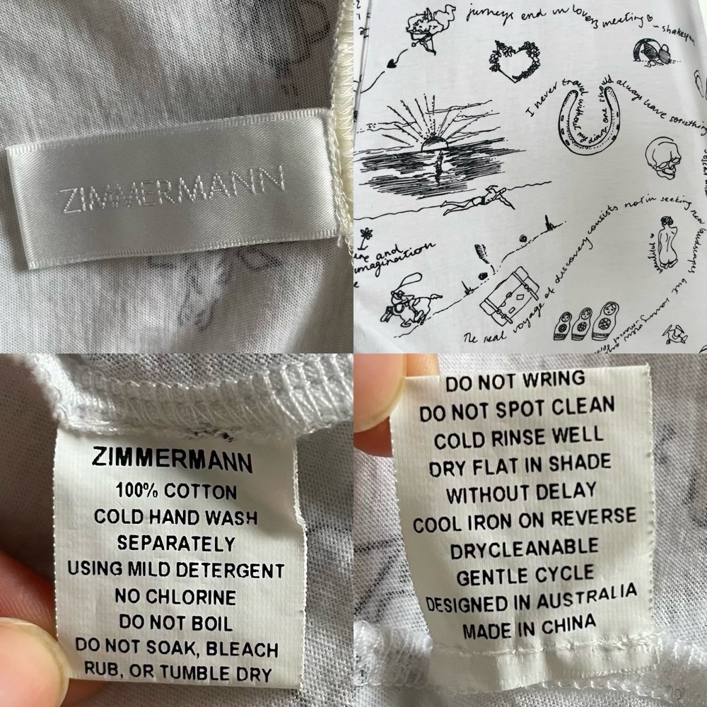 Zimmermann | White 100% cotton sleeveless mini dress black Illustrations | Sz M - Picture 7 of 7